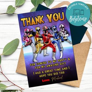 Power Ranger Ninja Steel Thank You Card Customizable Template To Print At Home Instant Download