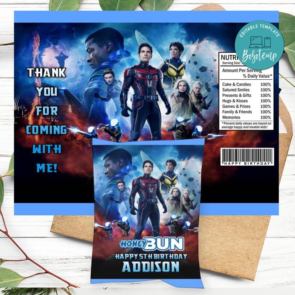 Ant Man And The Wasp Quantumania Birthday Honey Buns Snack Bag Label Customizable Instant Download