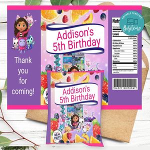 Gabby's Dollhouse Birthday Party Fruit Snack Bag Digital File Printable Instant Download