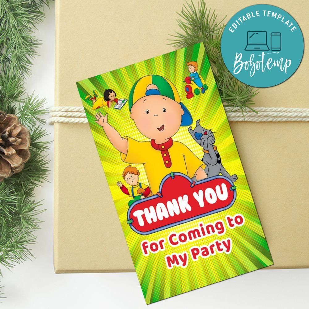 Caillou Thank You Tag Customizable Template To Print At Home Instant Download