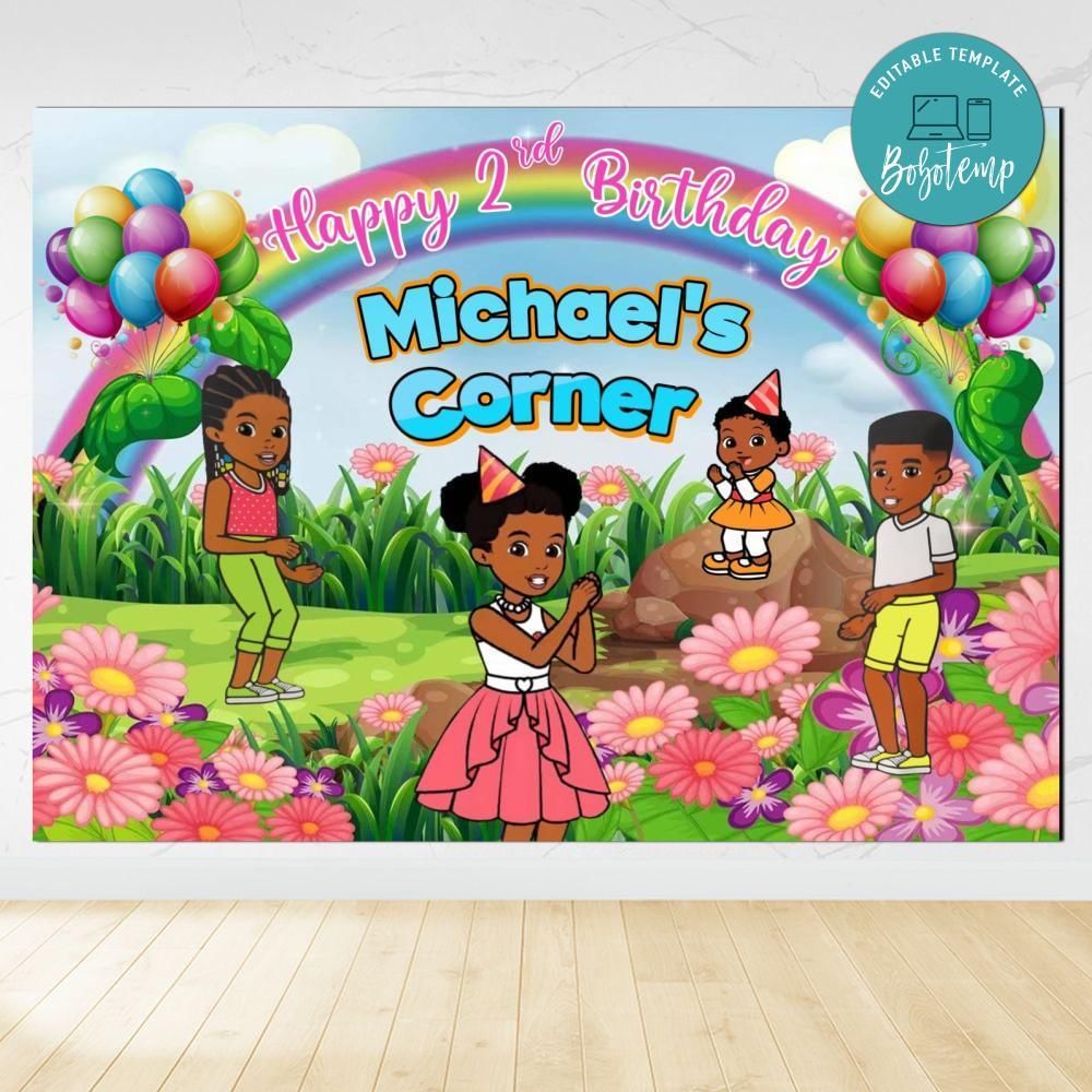 Gracie’s Corner Birthday Party Backdrop Digital File Template Instant Download