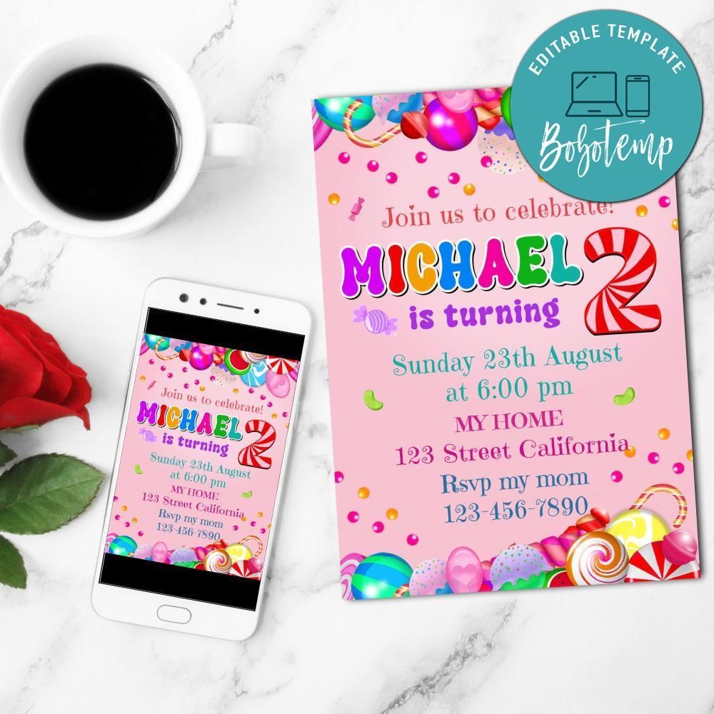 Candies Mobile Invite Customizable Template Instant Download