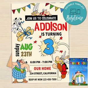 Asterix And Obelix Invitation Template Free Thank You Card Printable