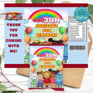 Daniel Tiger Birthday Honey Buns Snack Bag Label Customizable Instant Download