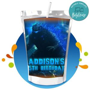 Godzilla Capri Sun Birthday Labels Digital File Printable Instant Download
