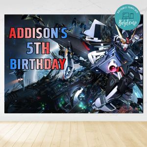 Gundam Birthday Backdrop Digital File Template Instant Download