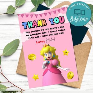 Princess Peach Thank You Card Customizable Template To Print At Home Instant Download