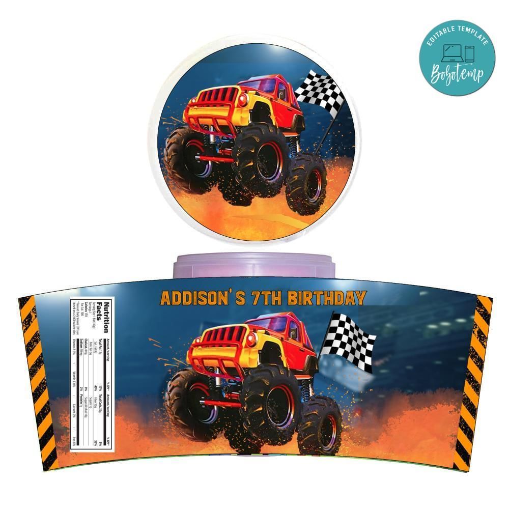 Monster Truck Cotton Candy Label Template To Print At Home Instant Download