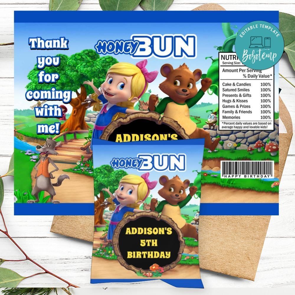 Goldie And Bear Birthday Honey Buns Snack Bag Label Customizable Instant Download