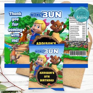 Goldie And Bear Birthday Honey Buns Snack Bag Label Customizable Instant Download