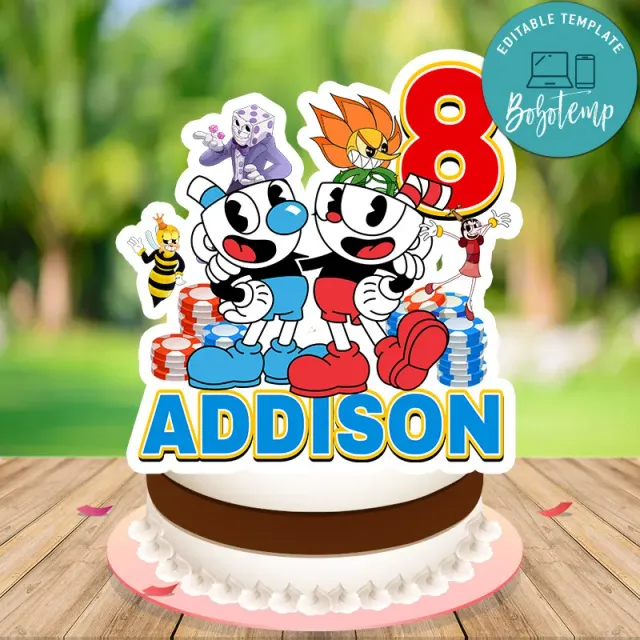Cuphead Birthday Cake Topper Template Printable Bobotemp