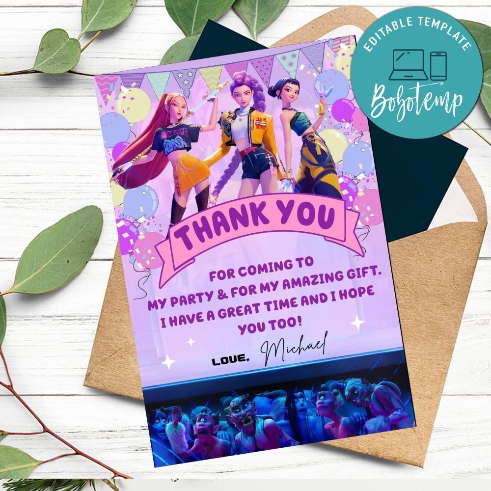 Kpop Demon Hunter Thank You Card Customizable Template To Print At Home Instant Download