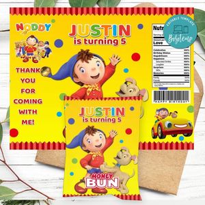 Noddy Birthday Honey Buns Snack Bag Label Customizable Instant Download