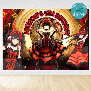 Kurumi Tokisaki Birthday Backdrop Digital File Template Instant Download