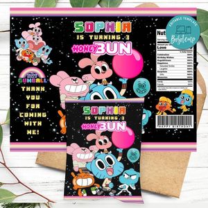 Gumball Birthday Honey Buns Snack Bag Label Customizable Instant Download