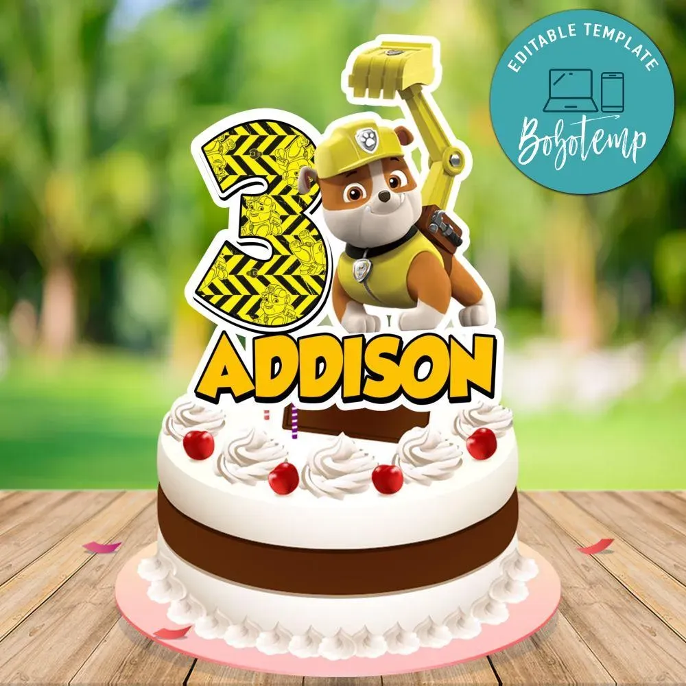 Rubble Paw Patrol Birthday Cake Topper Template Printable | Bobotemp Shop