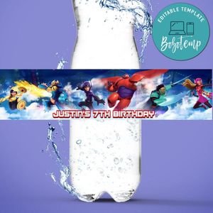 Big hero 6 Birthday Water Bottle Label Template to Print at Home Instant Download