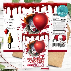 Pennywise Birthday Honey Buns Snack Bag Label Customizable Instant Download