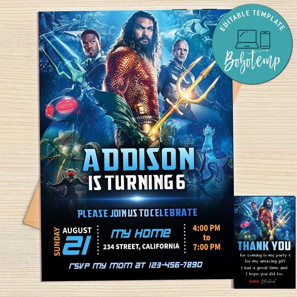 Aquaman 2 Invitation Template Free Thank You Card Printable