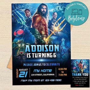 Aquaman 2 Invitation Template Free Thank You Card Printable