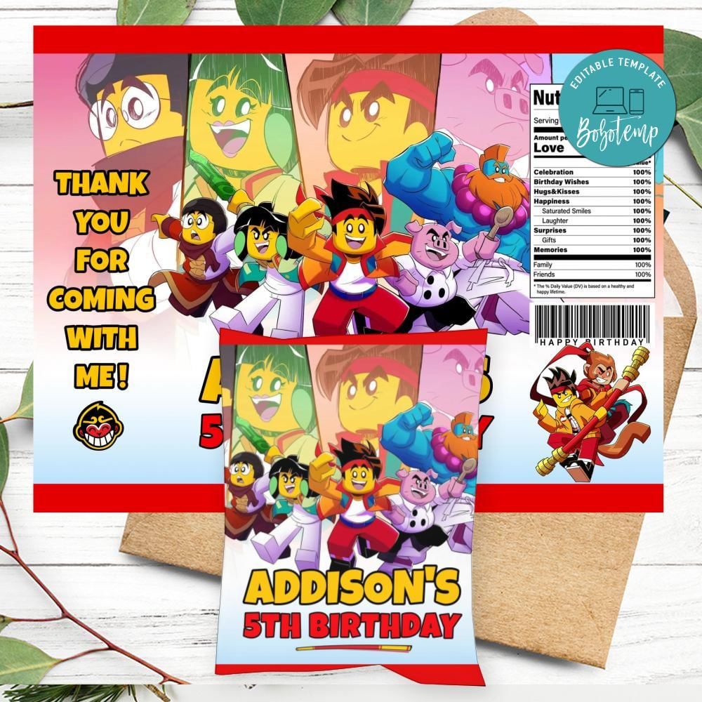 Monkie kid Birthday Party Chip Bag Digital File DIY | Bobotemp