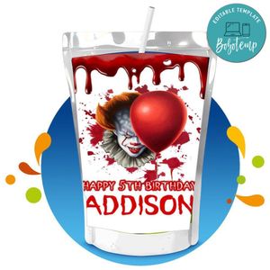 Pennywise Movie Capri Sun Birthday Labels Digital File Printable Instant Download