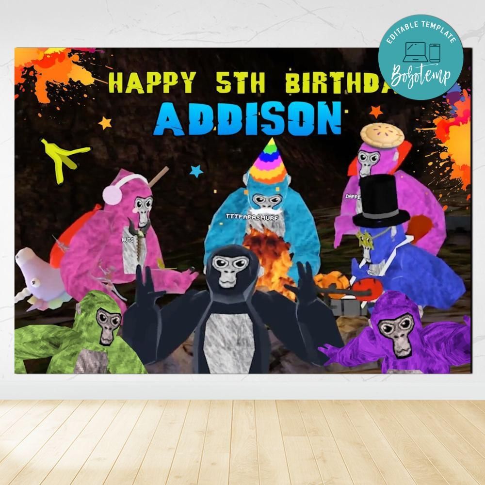Gorilla Tag Birthday Backdrop Digital File Template Instant Download