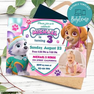 Skye and Everest Birthday Invitation with Photo Customizable Template to Print at Home Instant Download