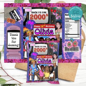 Early 2000s Birthday Party Chip Bag Digital File Printable Instant Download