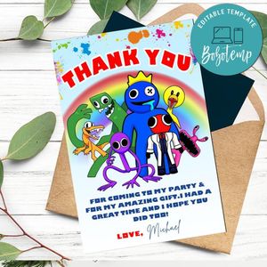 Rainbow Friends Roblox Thank You Card Customizable Template To Print At Home Instant Download