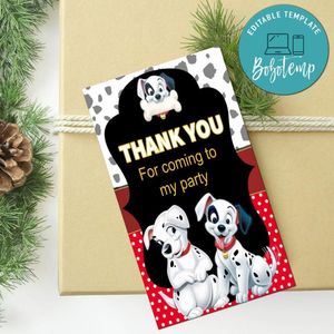 101 Dalmatians Thank You Tag Customizable Template To Print At Home Instant Download