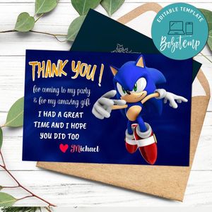 Sonic Thank you card Customizable Template to Print at Home Instant Download