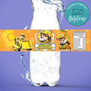 Rubble paw patrol Bottle Label Birthday Water Bottle Label Template to Print at Home Instant Download