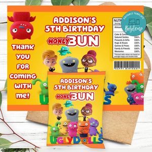 Ugly Dolls Birthday Honey Buns Snack Bag Label Customizable Instant Download