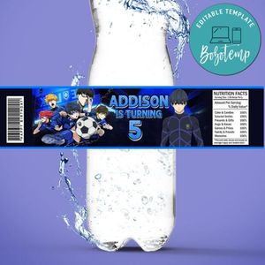 Blue lock Birthday Water Bottle Label Template to Print at Home Instant Download