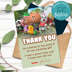 Brown And Friends Thank You Card Customizable Template To Print At Home Instant Download