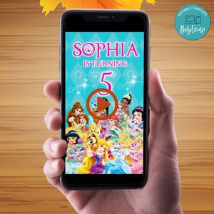 Princess palace pets Birthday Video Invitation Digital Template Customizable Instant Download