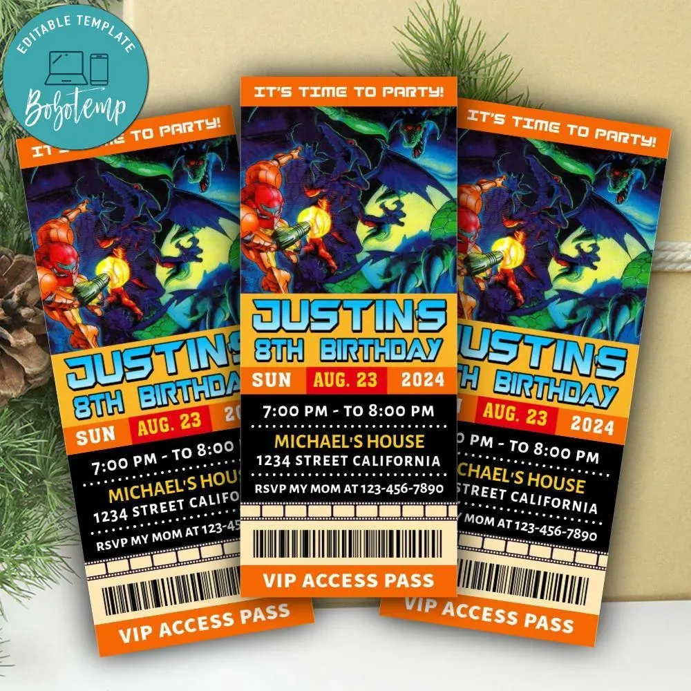 Super Metroid Ticket Invitation Customizable Template | Bobotemp