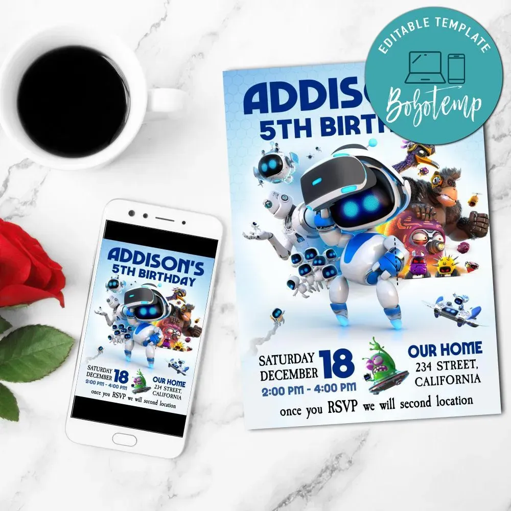Astro bot Invitation Customizable Template DIY | Bobotemp