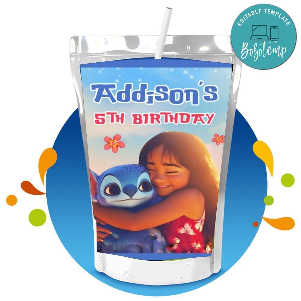 Lilo and stitch 2025 Capri Sun Birthday Label Digital File Printable Instant Download