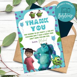 Monster Inc Thank You Card Customizable Template To Print At Home Instant Download