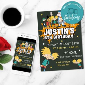 Hey Arnold Mobile Invite Customizable Template Instant Download