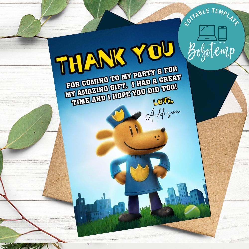 Dog Man Thank You Card Customizable Template To Print At Home Instant Download