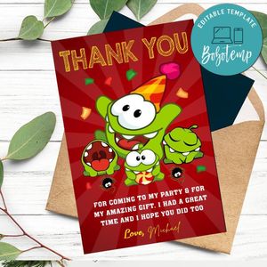 Om Nom Thank You Card Customizable Template To Print At Home Instant Download