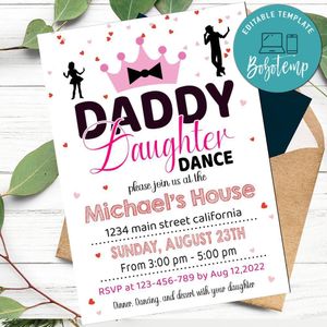 Daddy Daughter Dance Party Invitation Customizable Template to Print at Home Instant Download