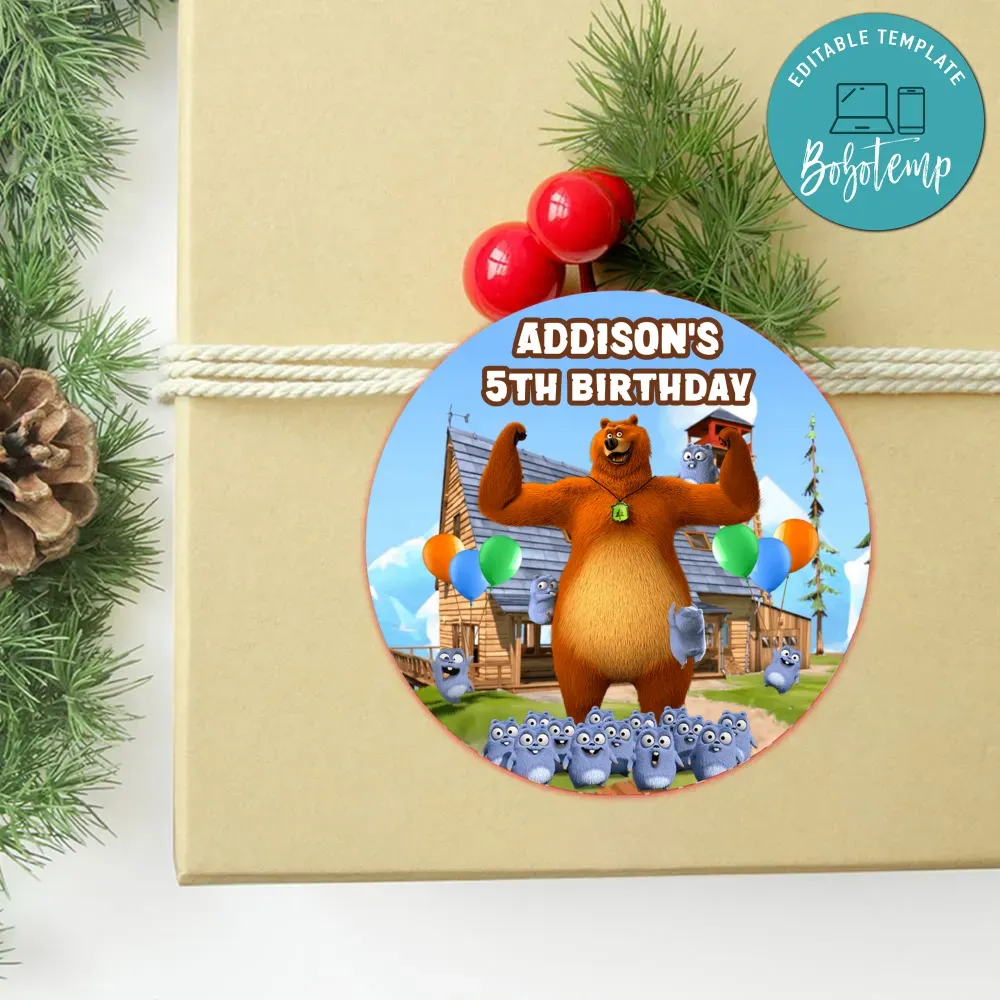 Grizzy And The Lemmings Circle Sticker Template Customizable DIY | Bobotemp