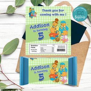 Berenstain Bears Candy bar Label Customizable Template Instant Download