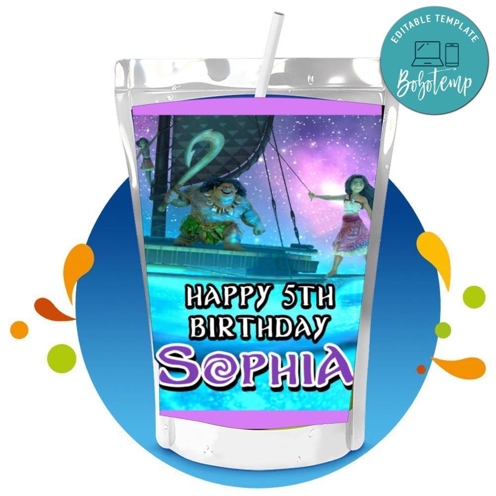 Moana 2 Capri Sun Birthday Labels Digital File Printable Instant Download