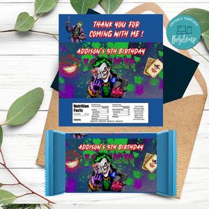 Joker Candy Bar Label Customizable Template Instant Download