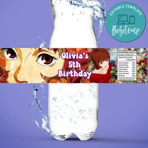 Paprika anime Birthday Water Bottle Label Template To Print At Home Instant Download